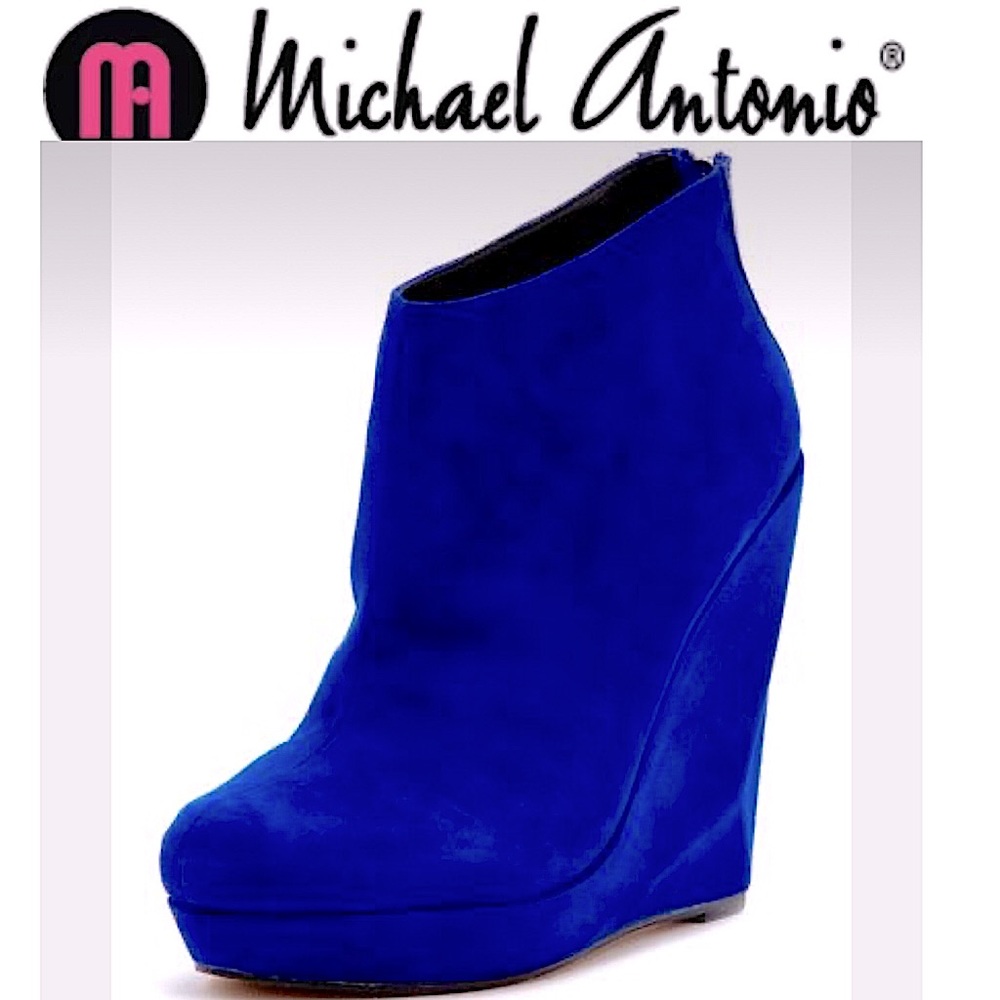 Michael Antonio~ Royal Blue Cane Ankle Wedge Boots